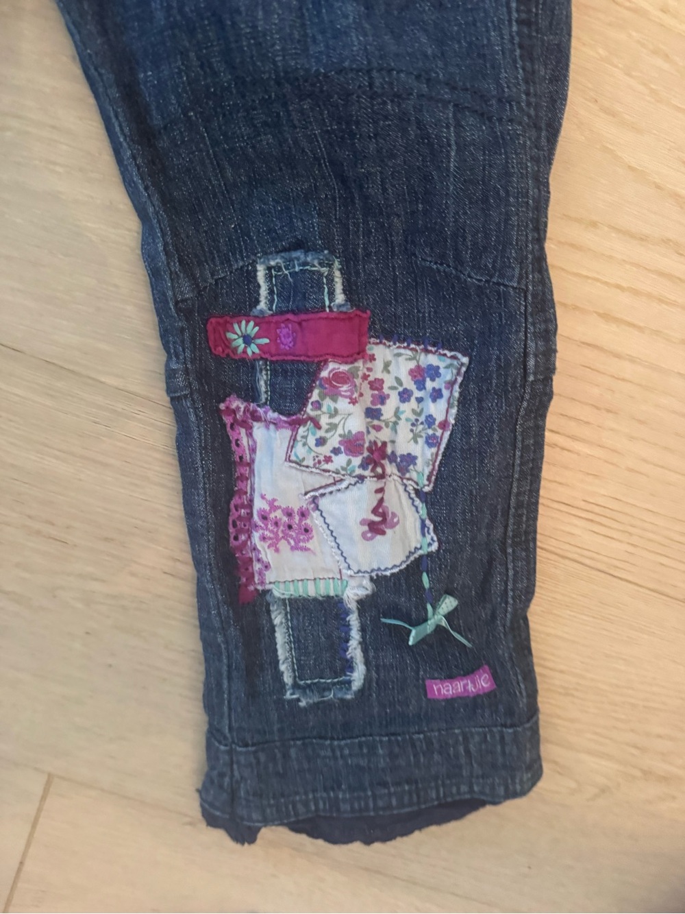 Naartjie Girls Dark Blue Denim Knit-Waist Pants with Floral Patch - Picture 3 of 4